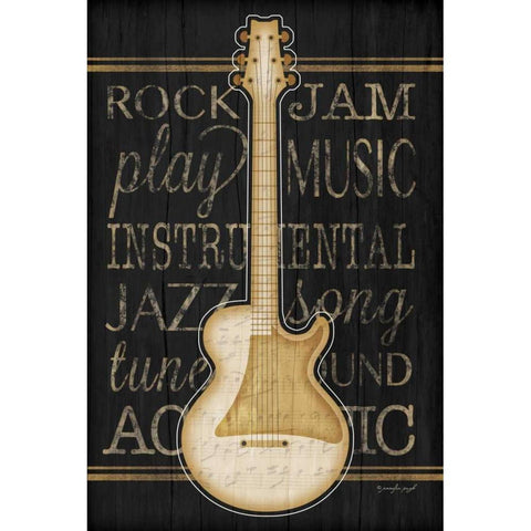 Music Guitar Black Modern Wood Framed Art Print with Double Matting by Pugh, Jennifer