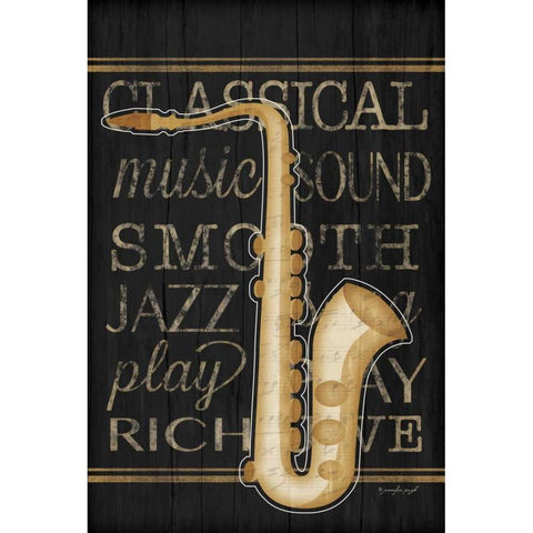 Music Saxophone White Modern Wood Framed Art Print by Pugh, Jennifer