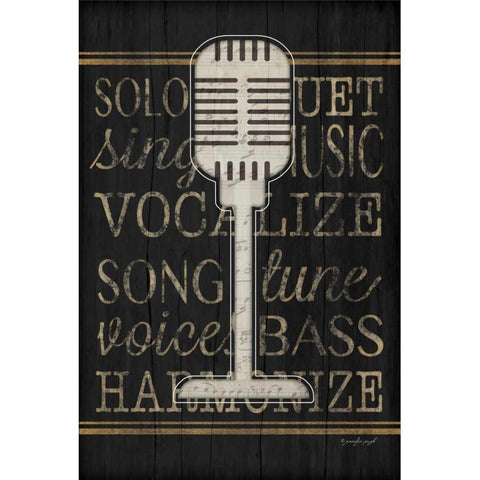 Music Microphone Black Modern Wood Framed Art Print by Pugh, Jennifer