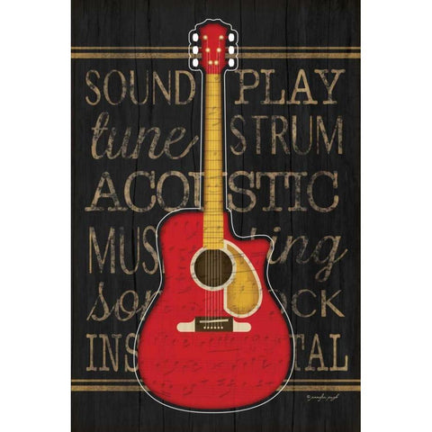 Music Guitar White Modern Wood Framed Art Print by Pugh, Jennifer