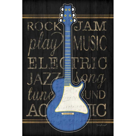 Music Guitar - Blue White Modern Wood Framed Art Print by Pugh, Jennifer