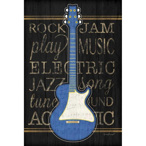 Music Guitar - Blue Gold Ornate Wood Framed Art Print with Double Matting by Pugh, Jennifer
