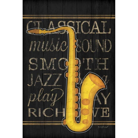 Music Saxophone Black Modern Wood Framed Art Print by Pugh, Jennifer