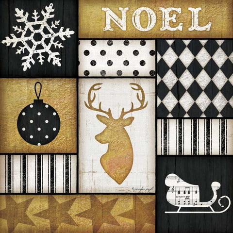 Noel Deer Black Ornate Wood Framed Art Print with Double Matting by Pugh, Jennifer