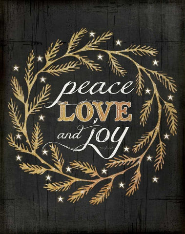 Peace, Love and Joy Black Ornate Wood Framed Art Print with Double Matting by Pugh, Jennifer