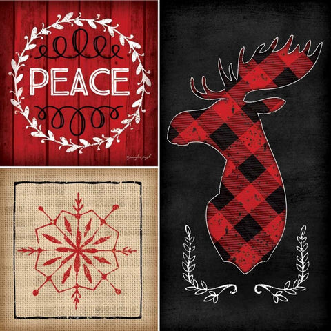 Plaid Christmas IV White Modern Wood Framed Art Print with Double Matting by Pugh, Jennifer