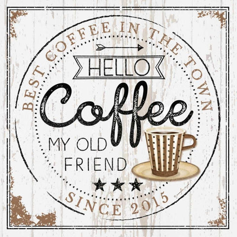 Hello Coffee Black Modern Wood Framed Art Print with Double Matting by Pugh, Jennifer