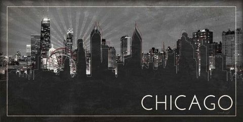 Chicago Silhouette White Modern Wood Framed Art Print with Double Matting by Pugh, Jennifer