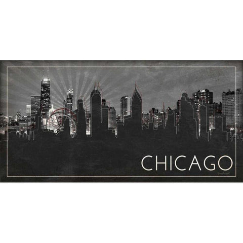 Chicago Silhouette Gold Ornate Wood Framed Art Print with Double Matting by Pugh, Jennifer