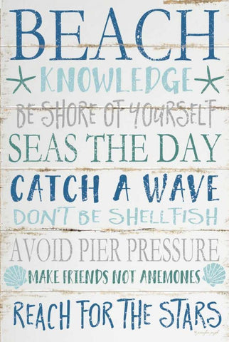 Beach Knowledge Black Ornate Wood Framed Art Print with Double Matting by Pugh, Jennifer