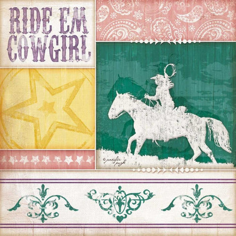 Cowgirl Ride Em Cowgirl Gold Ornate Wood Framed Art Print with Double Matting by Pugh, Jennifer