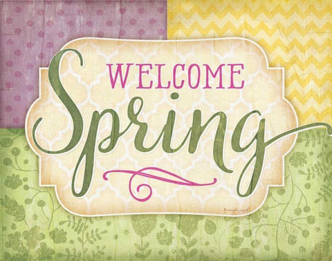 Welcome Spring White Modern Wood Framed Art Print with Double Matting by Pugh, Jennifer