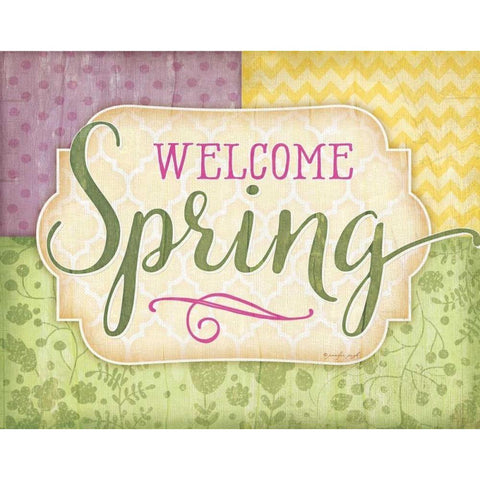 Welcome Spring Gold Ornate Wood Framed Art Print with Double Matting by Pugh, Jennifer