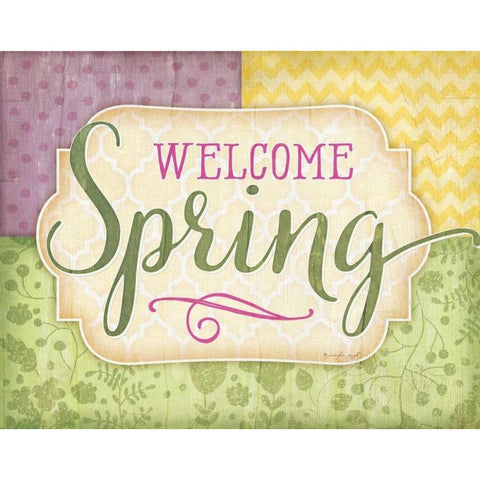 Welcome Spring Black Modern Wood Framed Art Print by Pugh, Jennifer