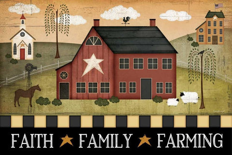 Faith, Family, Farming Black Ornate Wood Framed Art Print with Double Matting by Pugh, Jennifer