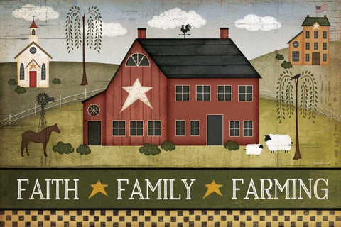 Faith, Family, Farming White Modern Wood Framed Art Print with Double Matting by Pugh, Jennifer