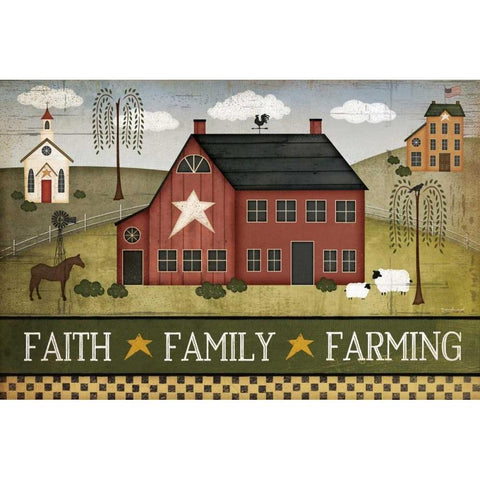 Faith, Family, Farming Gold Ornate Wood Framed Art Print with Double Matting by Pugh, Jennifer
