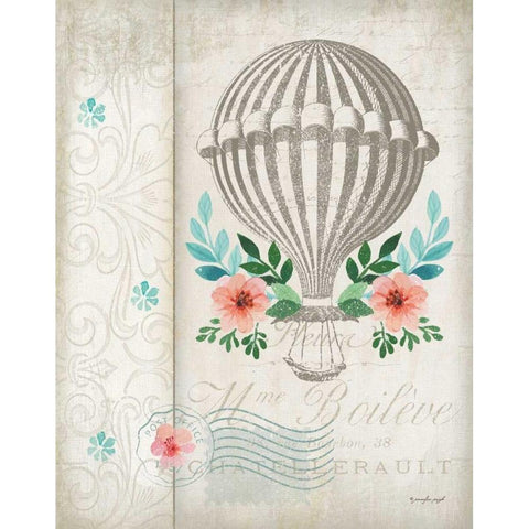 French Hot Air Balloon Gold Ornate Wood Framed Art Print with Double Matting by Pugh, Jennifer