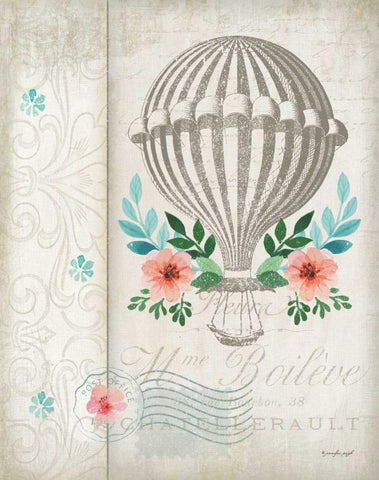 French Hot Air Balloon Black Ornate Wood Framed Art Print with Double Matting by Pugh, Jennifer