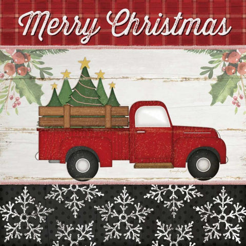 Merry Christmas Truck Black Modern Wood Framed Art Print with Double Matting by Pugh, Jennifer