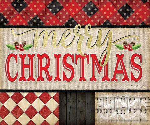 Merry Christmas Plaid Black Ornate Wood Framed Art Print with Double Matting by Pugh, Jennifer