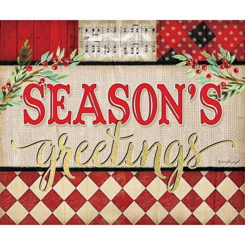 Seasons Greetings Plaid Black Modern Wood Framed Art Print with Double Matting by Pugh, Jennifer