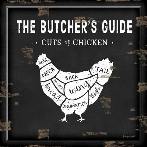 Butchers Guide Chicken Gold Ornate Wood Framed Art Print with Double Matting by Pugh, Jennifer