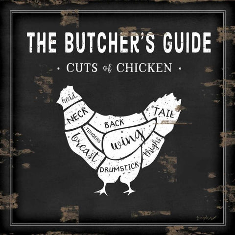 Butchers Guide Chicken Black Modern Wood Framed Art Print by Pugh, Jennifer