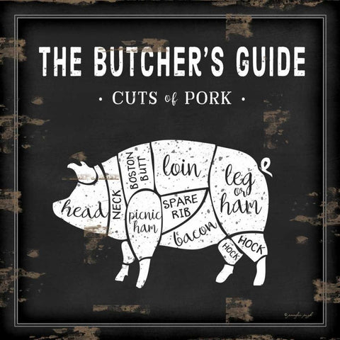 Butchers Guide Pig Black Modern Wood Framed Art Print with Double Matting by Pugh, Jennifer