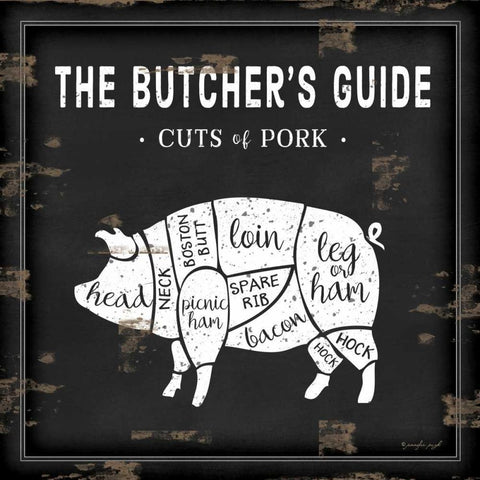 Butchers Guide Pig Gold Ornate Wood Framed Art Print with Double Matting by Pugh, Jennifer