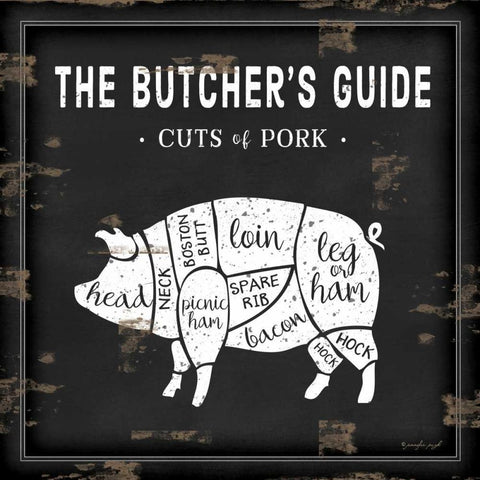 Butchers Guide Pig Black Ornate Wood Framed Art Print with Double Matting by Pugh, Jennifer