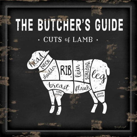 Butchers Guide Lamb Black Modern Wood Framed Art Print with Double Matting by Pugh, Jennifer
