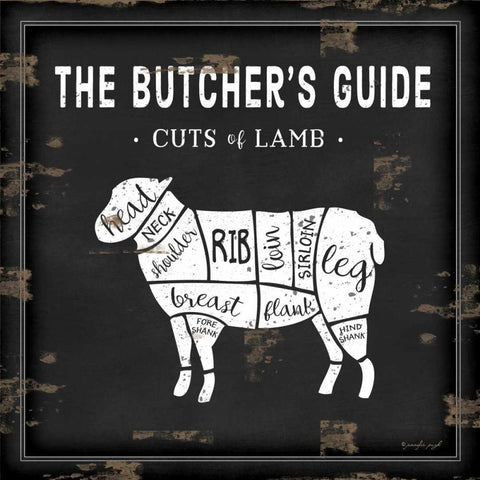 Butchers Guide Lamb Black Modern Wood Framed Art Print by Pugh, Jennifer