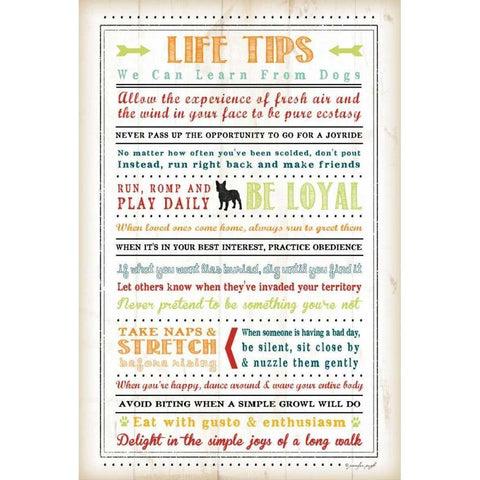 Life Tips - Dog White Modern Wood Framed Art Print by Pugh, Jennifer