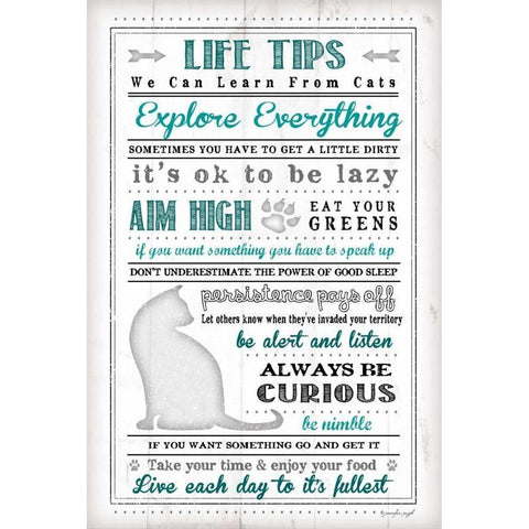 Life Tips - Cats White Modern Wood Framed Art Print by Pugh, Jennifer