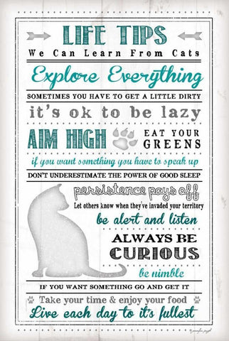 Life Tips - Cats White Modern Wood Framed Art Print with Double Matting by Pugh, Jennifer