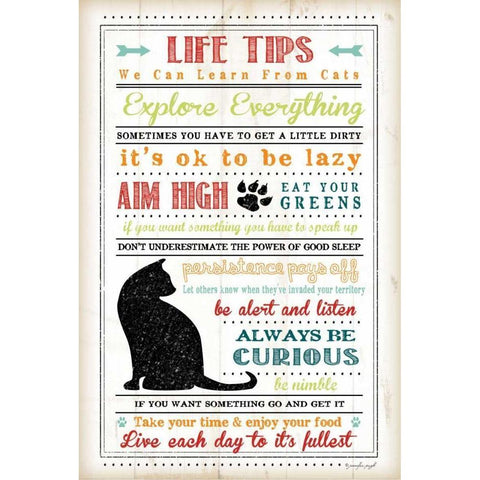 Life Tips - Cats White Modern Wood Framed Art Print by Pugh, Jennifer