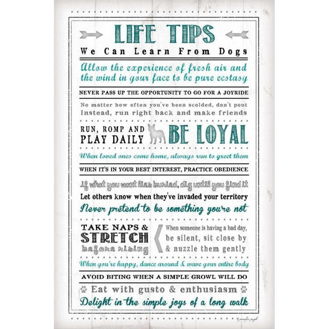 Life Tips - Dog Gold Ornate Wood Framed Art Print with Double Matting by Pugh, Jennifer