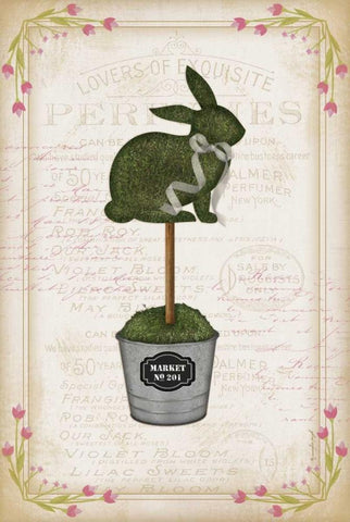 Topiary Bunny White Modern Wood Framed Art Print with Double Matting by Pugh, Jennifer