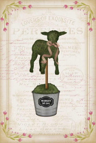 Topiary Lamb White Modern Wood Framed Art Print with Double Matting by Pugh, Jennifer