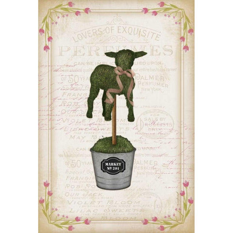 Topiary Lamb Gold Ornate Wood Framed Art Print with Double Matting by Pugh, Jennifer