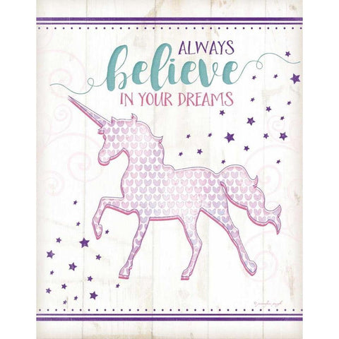 Believe Unicorn Black Modern Wood Framed Art Print with Double Matting by Pugh, Jennifer