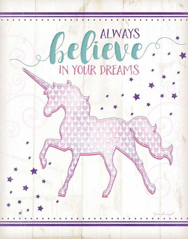 Believe Unicorn White Modern Wood Framed Art Print with Double Matting by Pugh, Jennifer