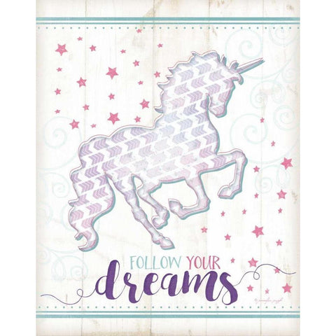 Dreams Unicorn Black Modern Wood Framed Art Print with Double Matting by Pugh, Jennifer