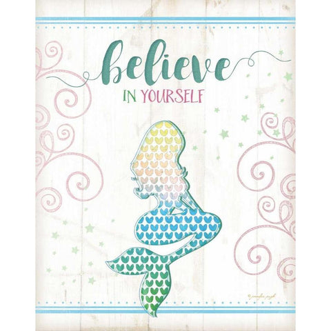 Believe Mermaid White Modern Wood Framed Art Print by Pugh, Jennifer