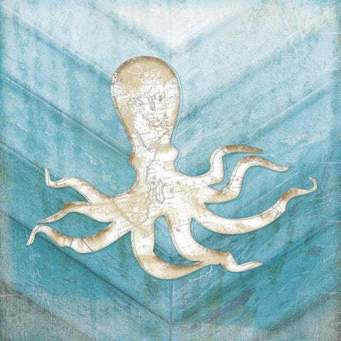 Coastal Octopus White Modern Wood Framed Art Print with Double Matting by Pugh, Jennifer