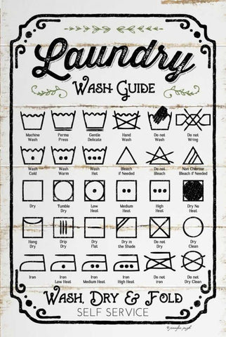 Laundry Wash Guide White Modern Wood Framed Art Print with Double Matting by Pugh, Jennifer