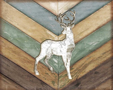 Lodge Deer White Modern Wood Framed Art Print with Double Matting by Pugh, Jennifer
