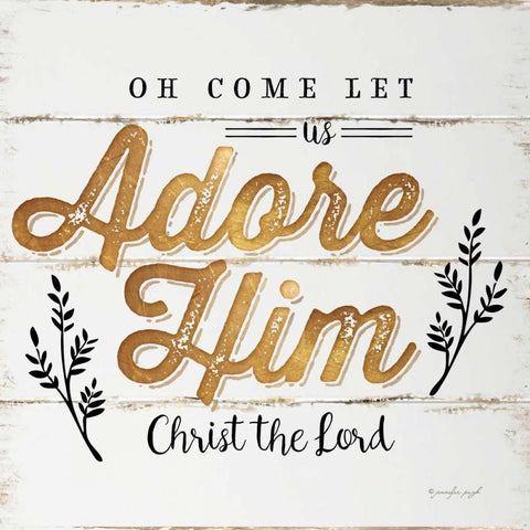 Oh Come Let Us Adorn Him White Modern Wood Framed Art Print with Double Matting by Pugh, Jennifer