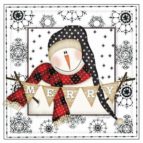 Snowman Snowflake II Black Modern Wood Framed Art Print with Double Matting by Pugh, Jennifer